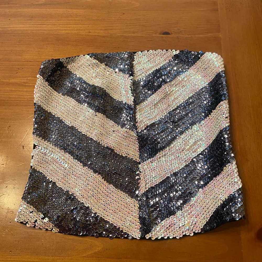 Black & White Sequin tube top Women small  side zipper sequins